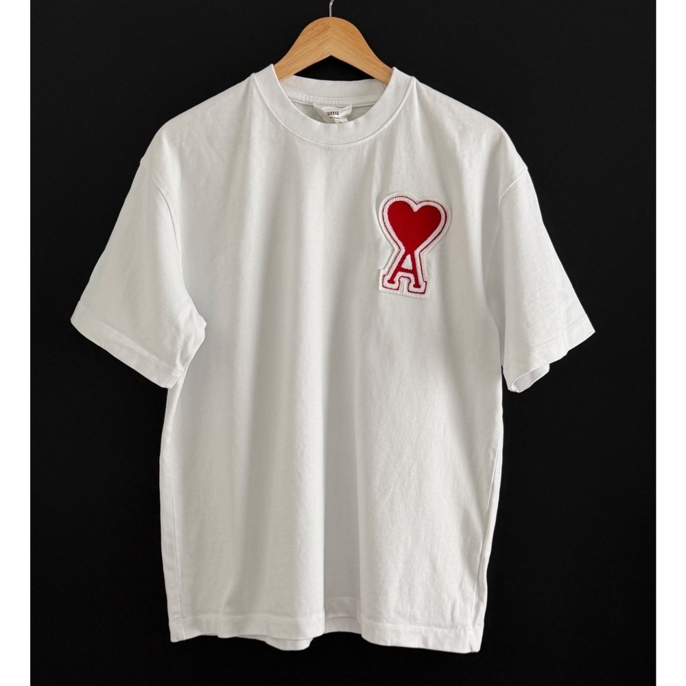 Ami Alexandre Mattiussi Big Heart Logo T-Shirt White Red Size S